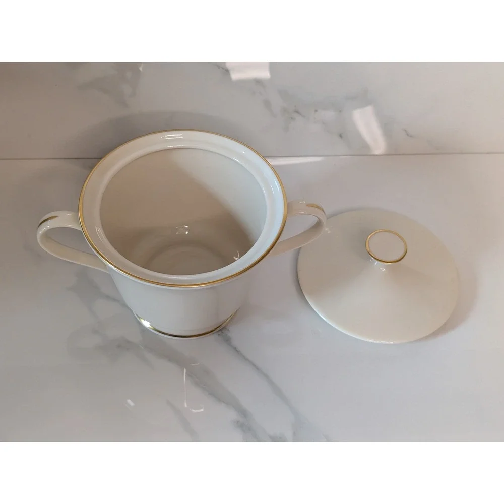 Lenox Hayworth Ivory Porcelain Sugar Bowl with Lid and Creamer Set Gold Trim